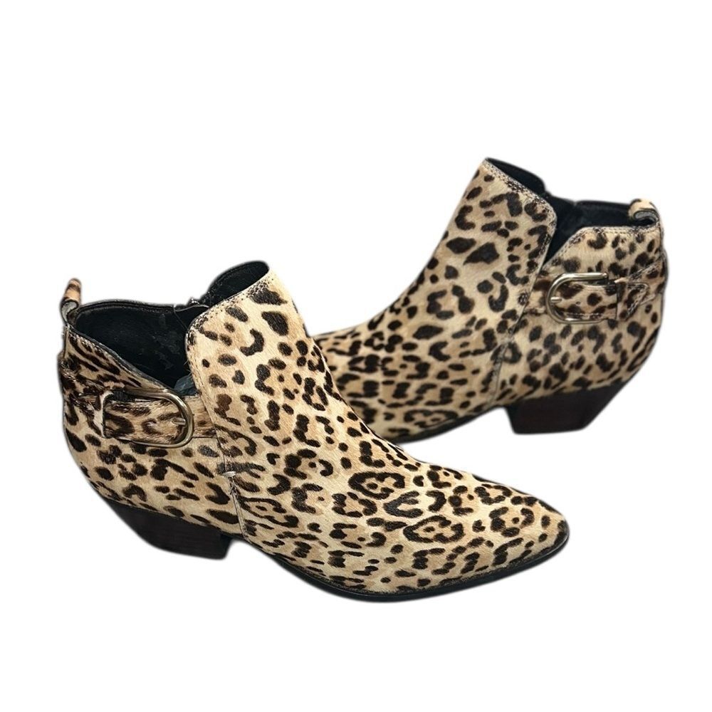 Sam Edelman Leopard Calf Hair Ankle Boots Sz 8 Brown Animal Print Booties